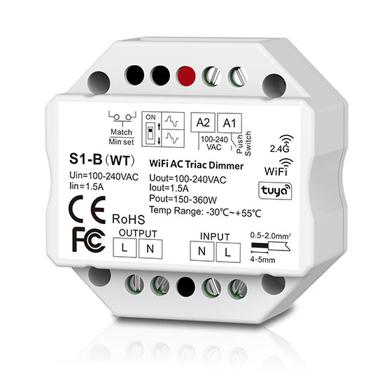 1CH*1.5A WiFi-RF+Push AC Phase-cut Dimmer S1-B(WT)