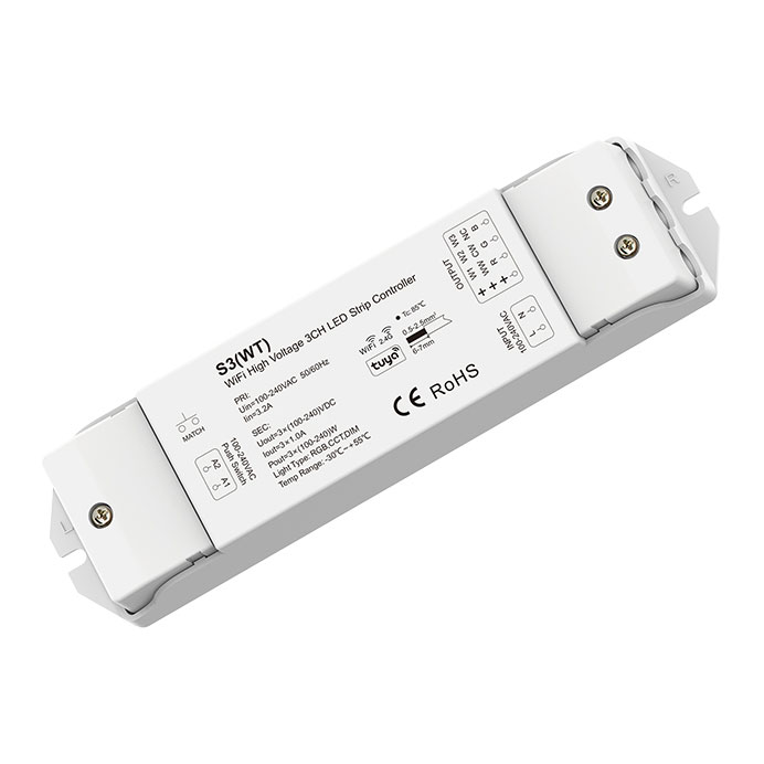 100-240VAC 3CH*1A Wi-Fi & RF High Voltage Tuya Smart LED Controller S3(WT)