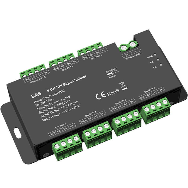 SA6 5 až 24VDC 6cestný rozdělovač signálu pro LED světelné pásy SA6 5 až 24VDC 6cestný rozdělovač signálu pro LED světelné pásy