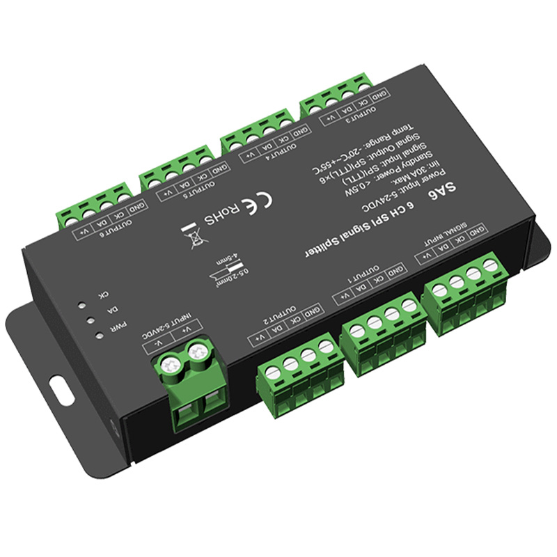 SA6 5 až 24VDC 6cestný rozdělovač signálu pro LED světelné pásy SA6 5 až 24VDC 6cestný rozdělovač signálu pro LED světelné pásy