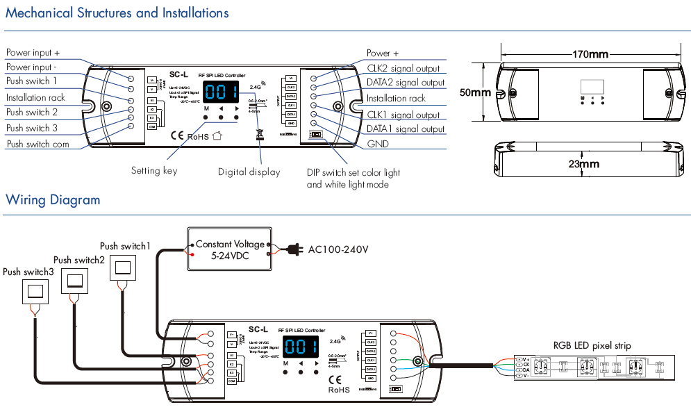 SC-L 3-Button RF SPI White RGB RGBW LED Strip Controller