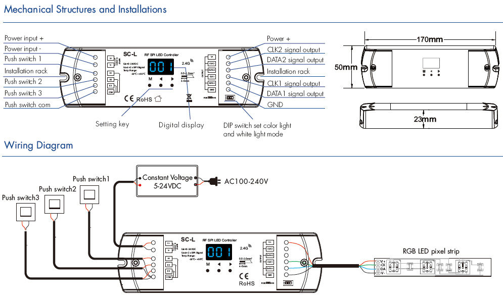 SC-L 3-tlačítkový RF SPI bílý RGB RGBW LED páskový ovladač