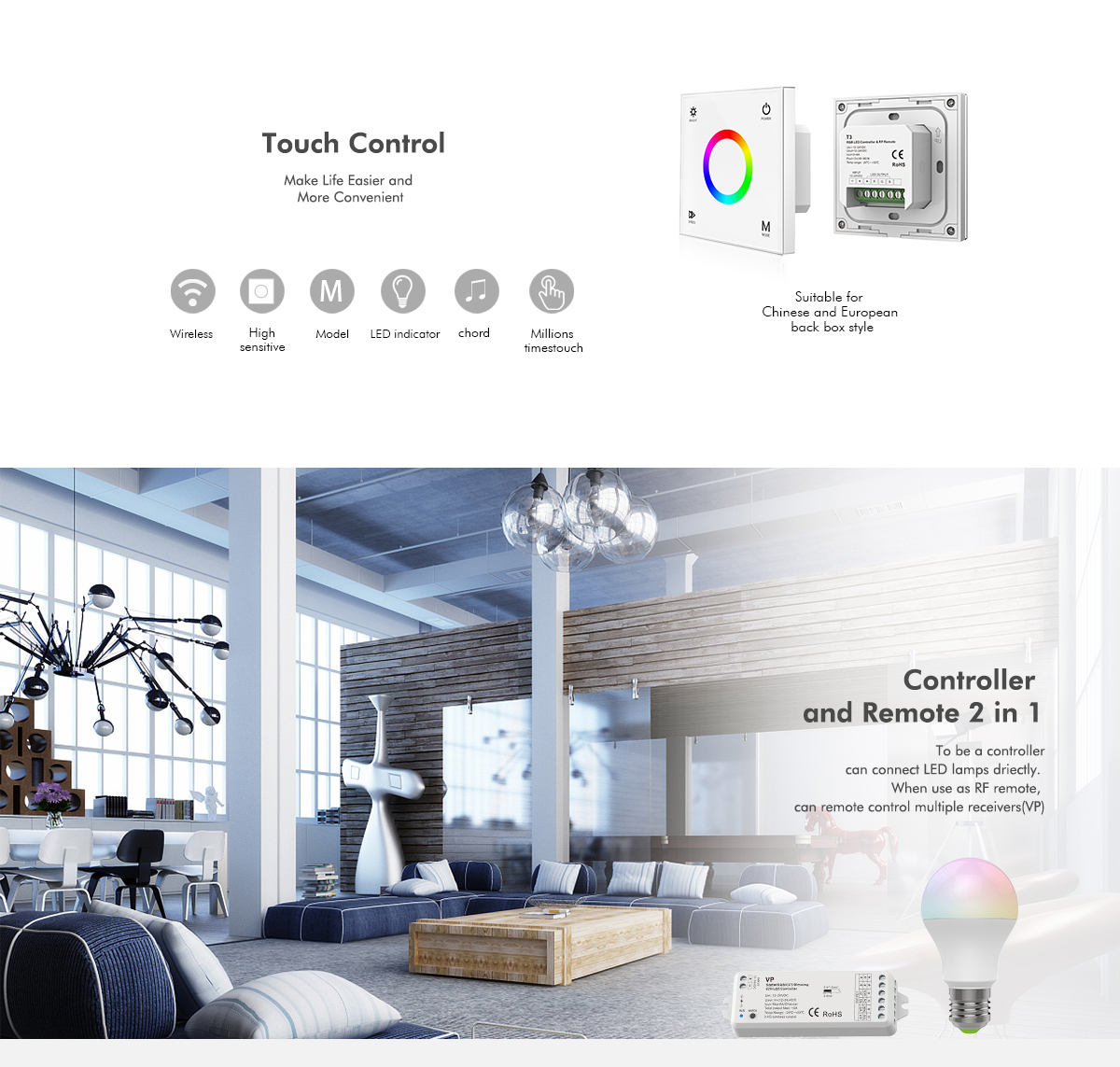 Touch Panel RGB LED Strip Controller T3