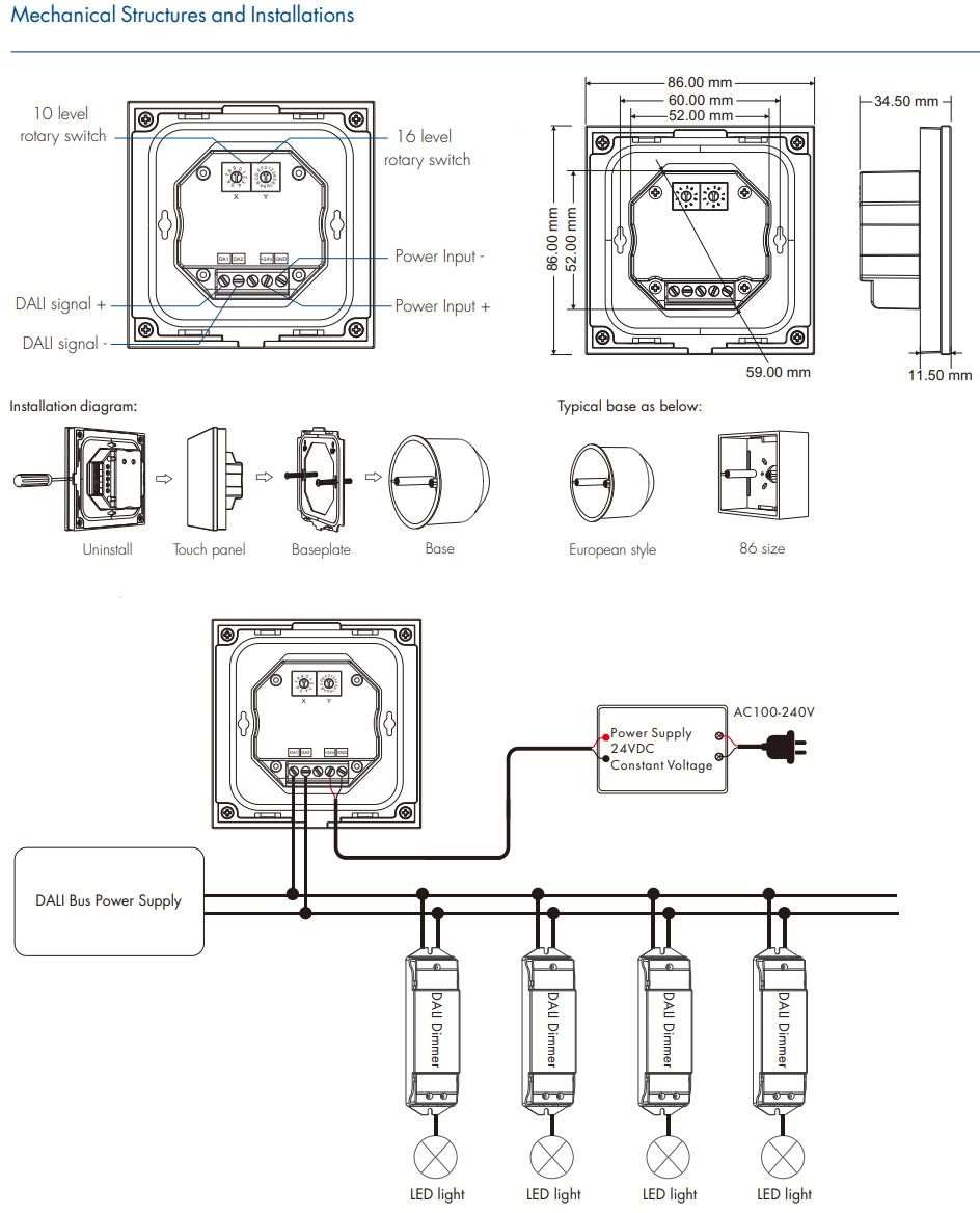 TD4-S RF DALI RGBW Light Touch Wall Panel Controller Master