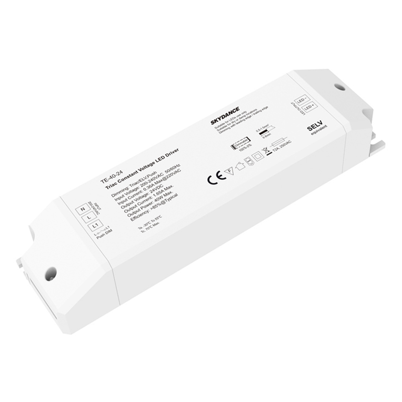 220V Input Voltage 40W 24VDC CV Triac Dimmable LED Driver TE-40-24