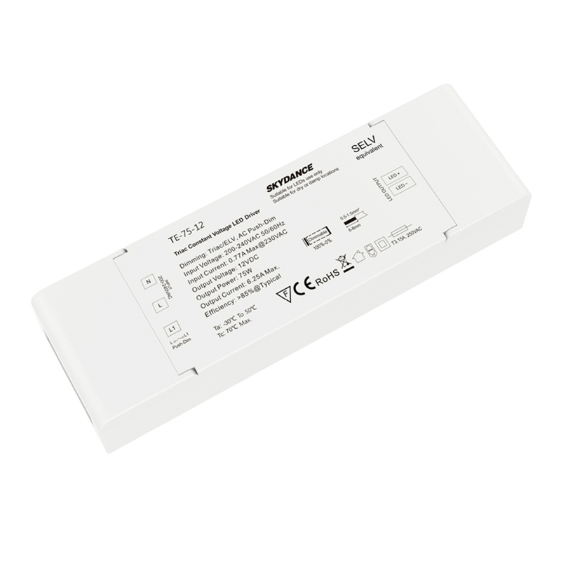 220V Input Voltage 75W 12VDC CV Triac Dimmable LED Driver TE-75-12