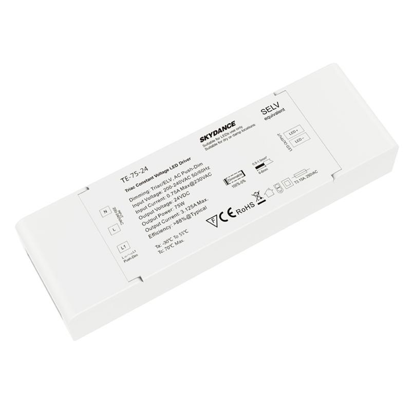 220V Input Voltage 75W 24VDC CV Triac Dimmable LED Driver TE-75-24