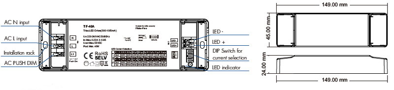 TF-30A 30W 150-900mA Struktura ovladače triakového stmívače