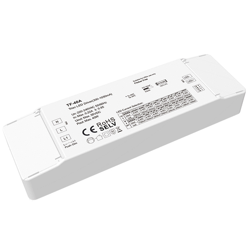 TF-40A 40W 300 až 1050 mA Stmívatelný konstantní proud LED ovladač TF-40A 40W 300 až 1050 mA Stmívatelný konstantní proud LED ovladač