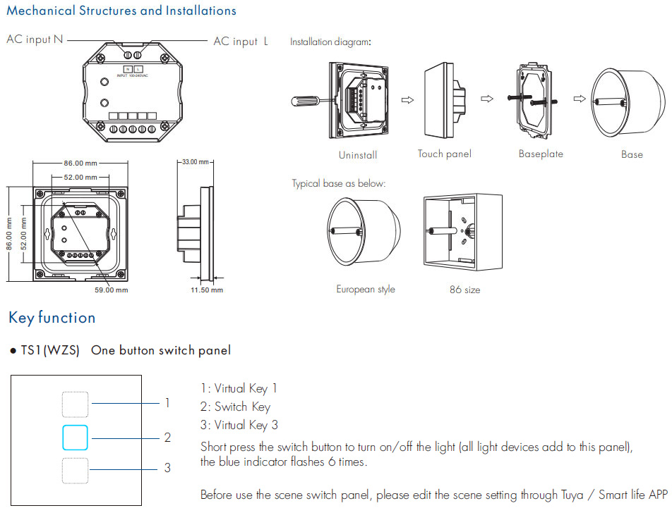 TS1(WZS) 1 Scene Zigbee Wall Remote