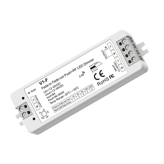 1CH*8A 12-48VDC Fade-in Fade-out Push Dim + RF LED Dimmer V1-F 1CH*8A 12-48VDC Fade-in Fade-out Push Dim + RF LED Dimmer V1-F