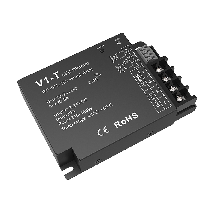 DC12-24V 1CH*20A CV RF& /1-10V&Push-Dim 3 in 1 Dimming Controller V1-T