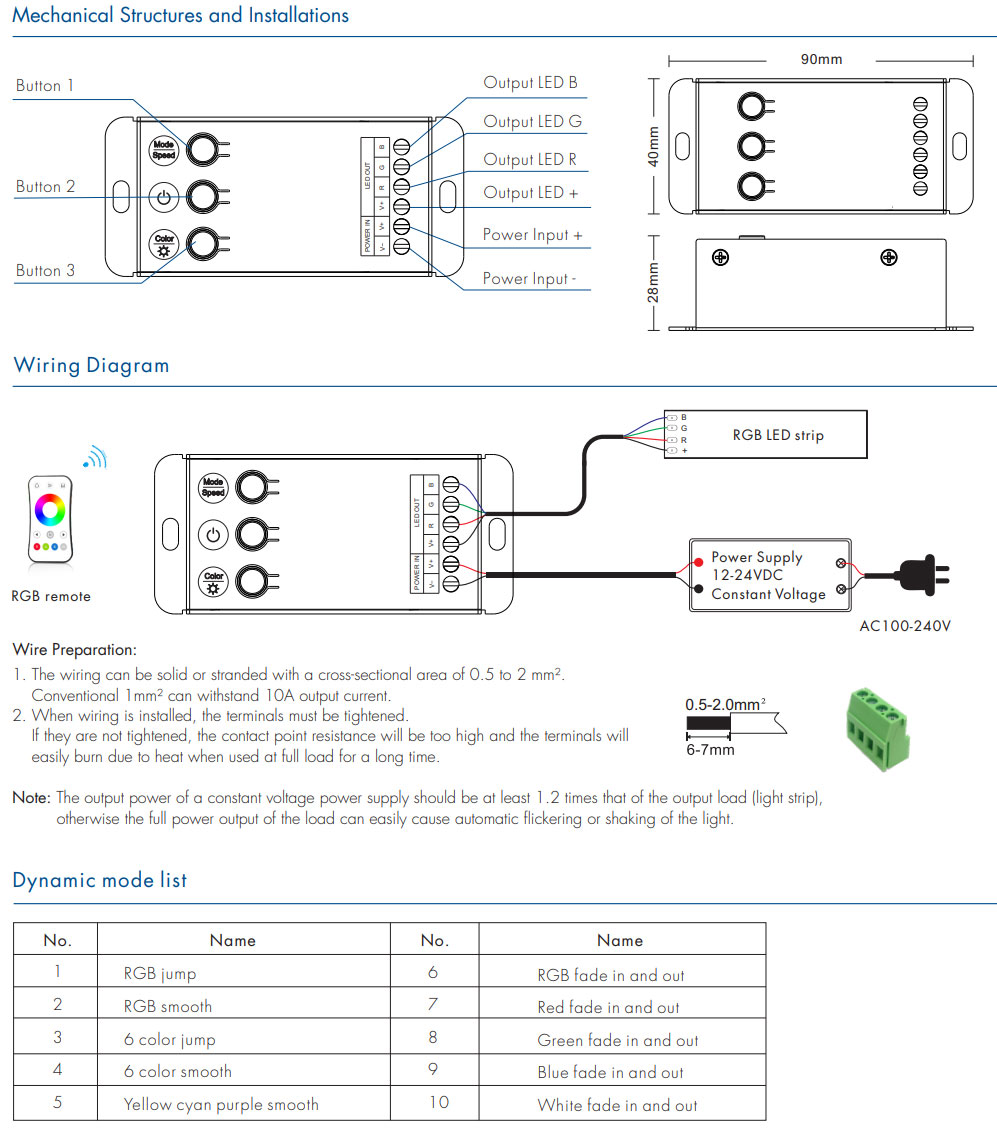 V3-C Mini hardwired High Power 18A 3-tlačítkový RGB ovladač světla