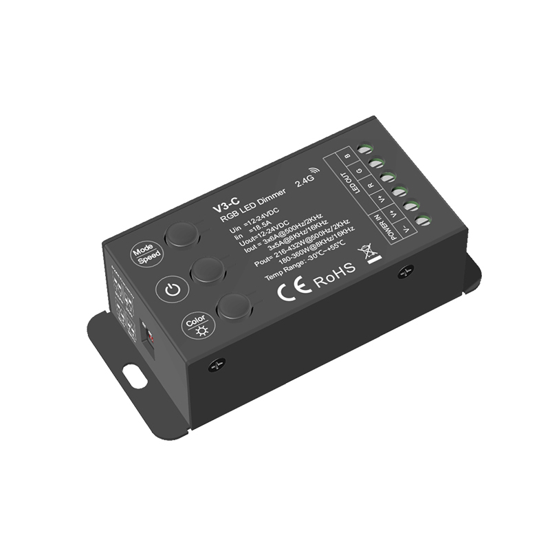 RF Series V3-C Mini pevný kabelový vysoce výkonný 18A 3tlačítkový RGB ovladač světla RF Series V3-C Mini pevný kabelový vysoce výkonný 18A 3tlačítkový RGB ovladač světla