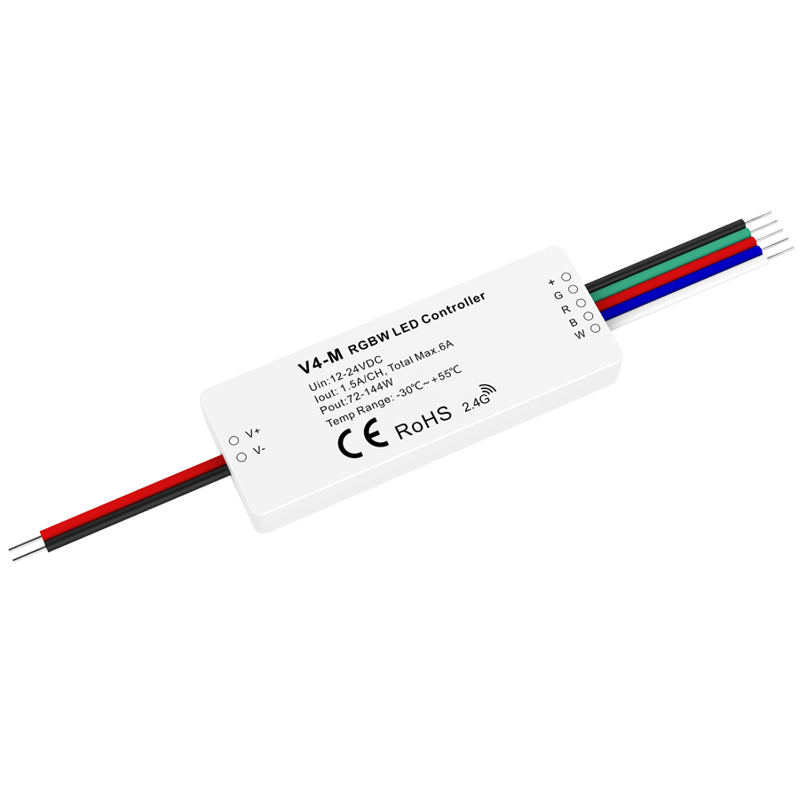 V4-M 4CH*1.5A DC12-24V RGBW LED Mini RF ovladač V4-M 4CH*1.5A DC12-24V RGBW LED Mini RF ovladač