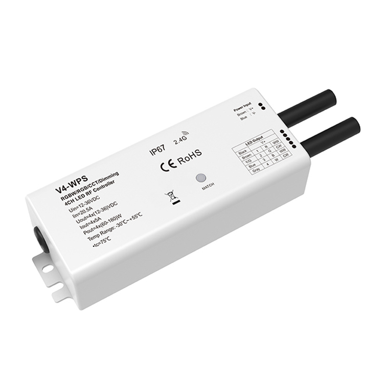 4CH*5A 12-36VDC RF IP67 Waterproof LED Controller V4-WPS