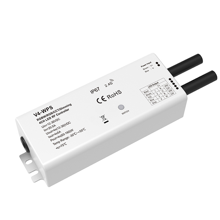 4CH*5A 12-36VDC RF IP67 Waterproof LED Controller V4-WPS 4CH*5A 12-36VDC RF IP67 Waterproof LED Controller V4-WPS