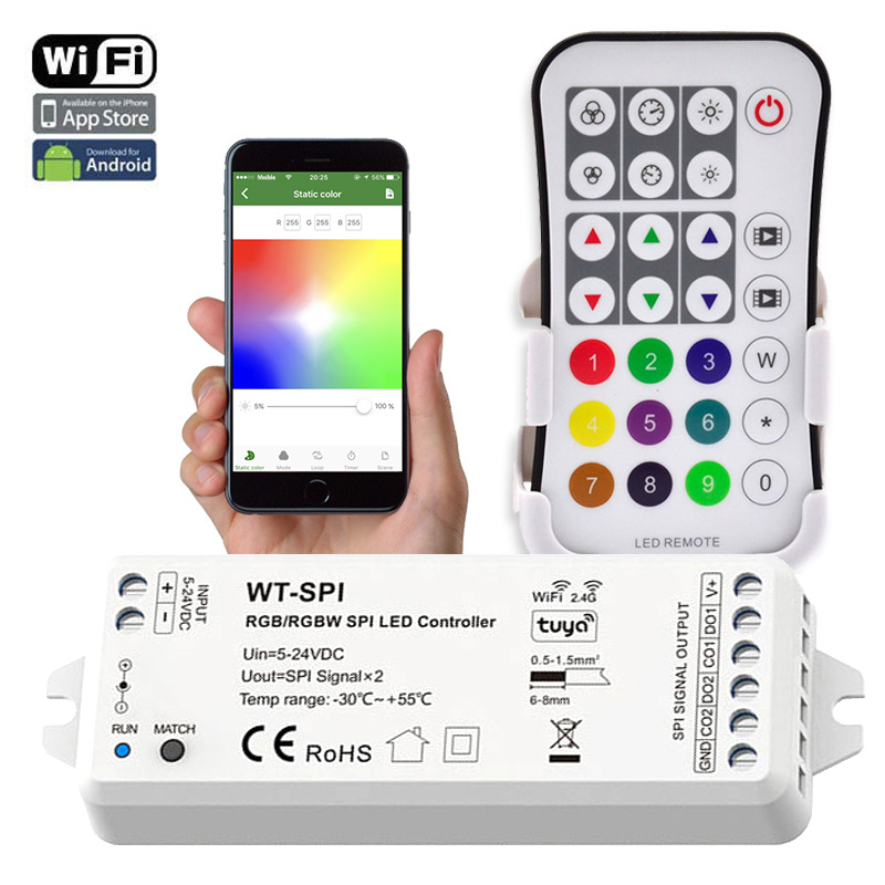 DC5-24V WiFi-SPI+R9 Režim přizpůsobení APP Programovatelný časový ovladač pro WS2801 WS2812B LPD6803 Adresovatelná digitální LED pásková světla