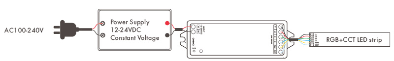 WM5 12 až 24VDC Matter CCT RGB LED pásek WiFi řadič Schéma zapojení