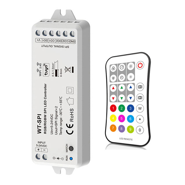 5-24VDC WiFi Tuya App & RF Remote 2CH/4CH RGB/RGBW SPI LED Controller WT-SPI