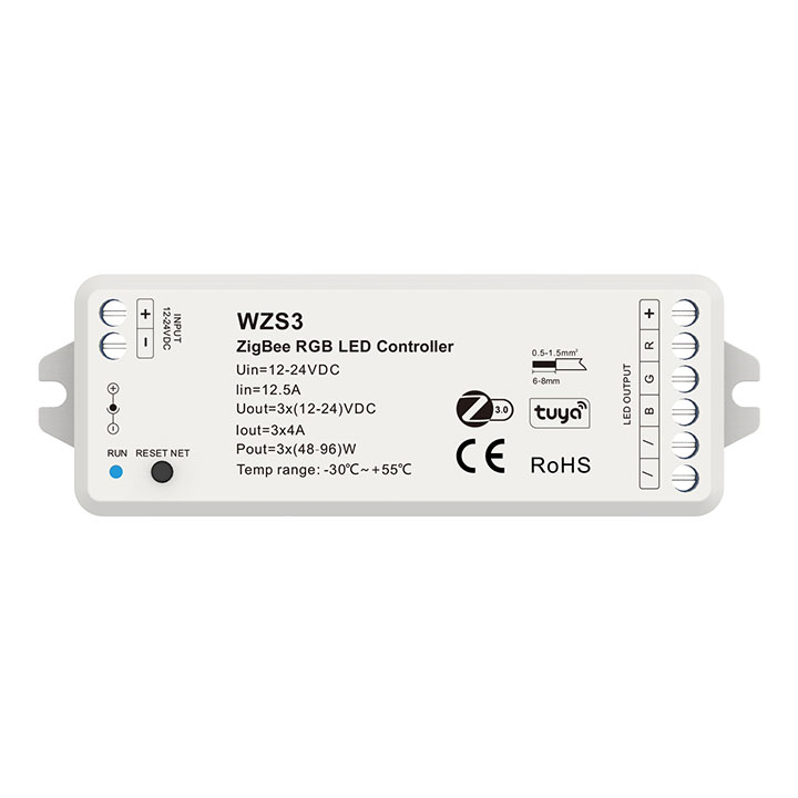 12-24VDC 3CH*4A Zigbee Tuya Alexa RGB LED Controller WZS3 12-24VDC 3CH*4A Zigbee Tuya Alexa RGB LED Controller WZS3