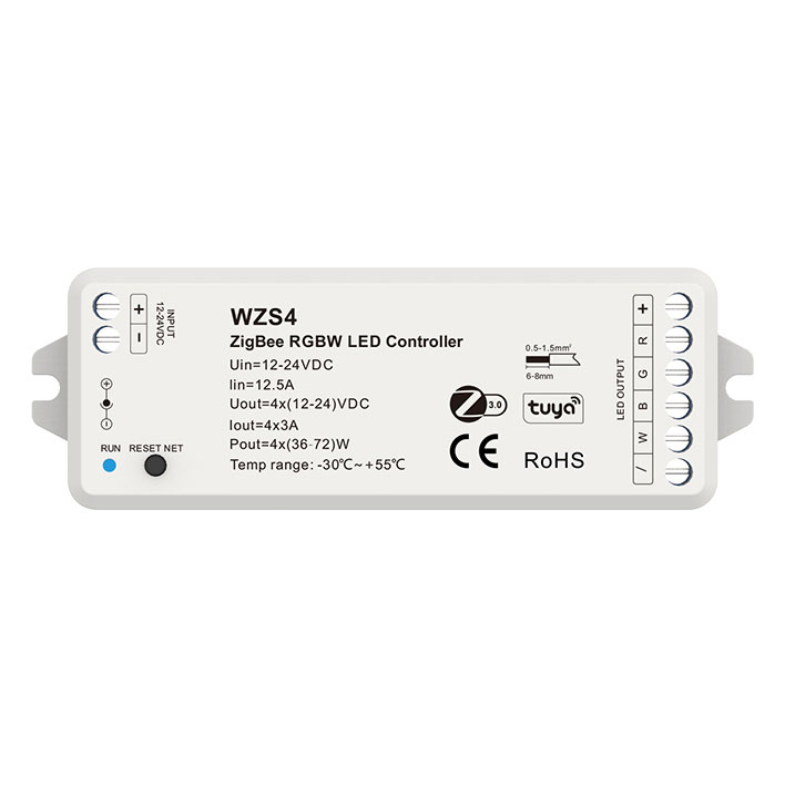 12-24VDC 4CH*3A Tuya Zigbee RGBW LED Controller WZS4, Support Voice Control