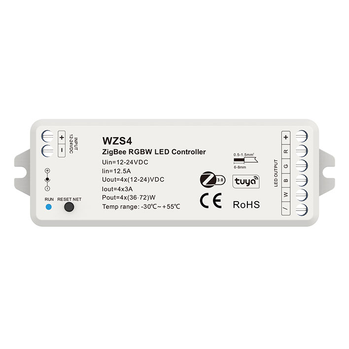 12-24VDC 4CH*3A Tuya Zigbee RGBW LED Controller WZS4, Support Voice Control 12-24VDC 4CH*3A Tuya Zigbee RGBW LED Controller WZS4, Support Voice Control