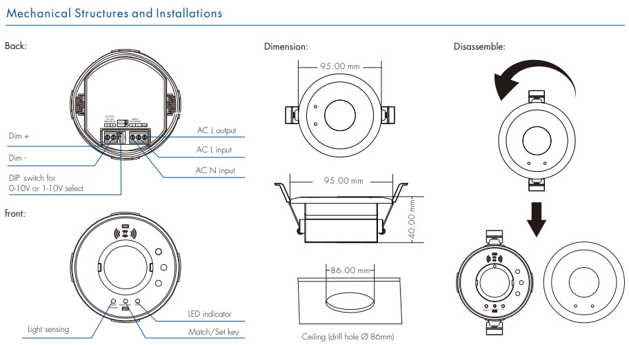 Mikrovlnný detektor pohybu EH-M(WZ) Tuya Zigbee 0-10V 1-10V AC