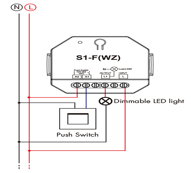 Din Rail LED TRAIC Dimmer Switch S1-F(WZ) Schéma zapojení