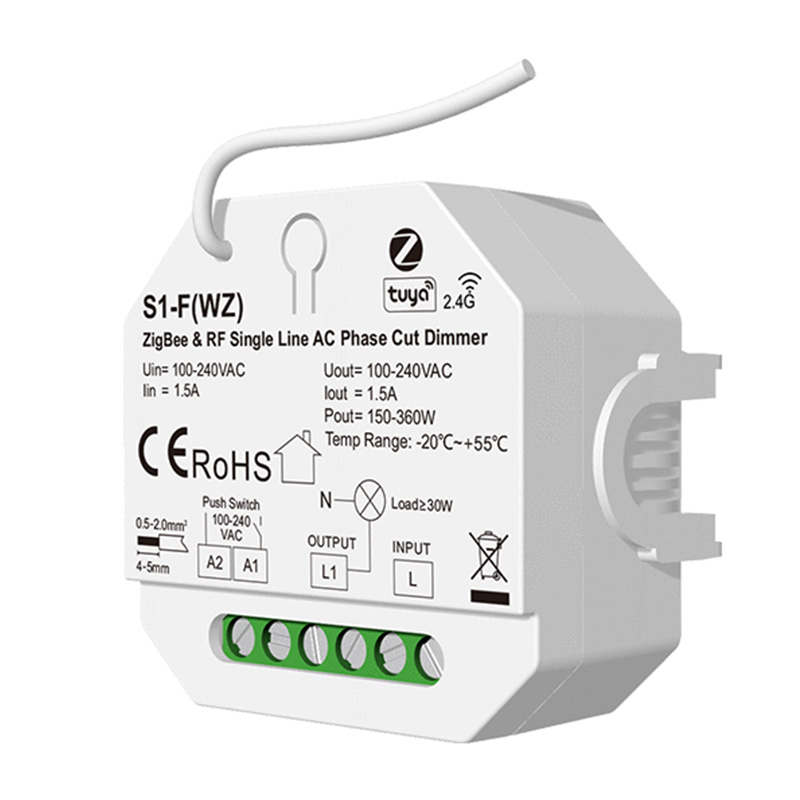 Zigbee- und RF-DIN-Schienen-LED-TRAIC-Dimmschalter S1-F (WZ)