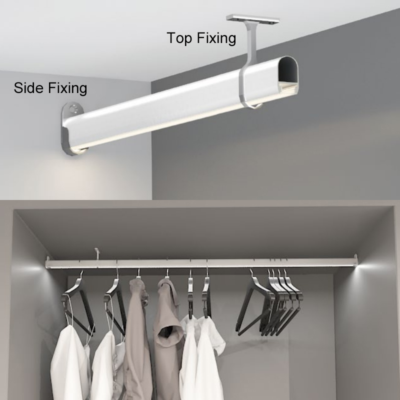 Black White Silver Aluminum LED Closet Rod