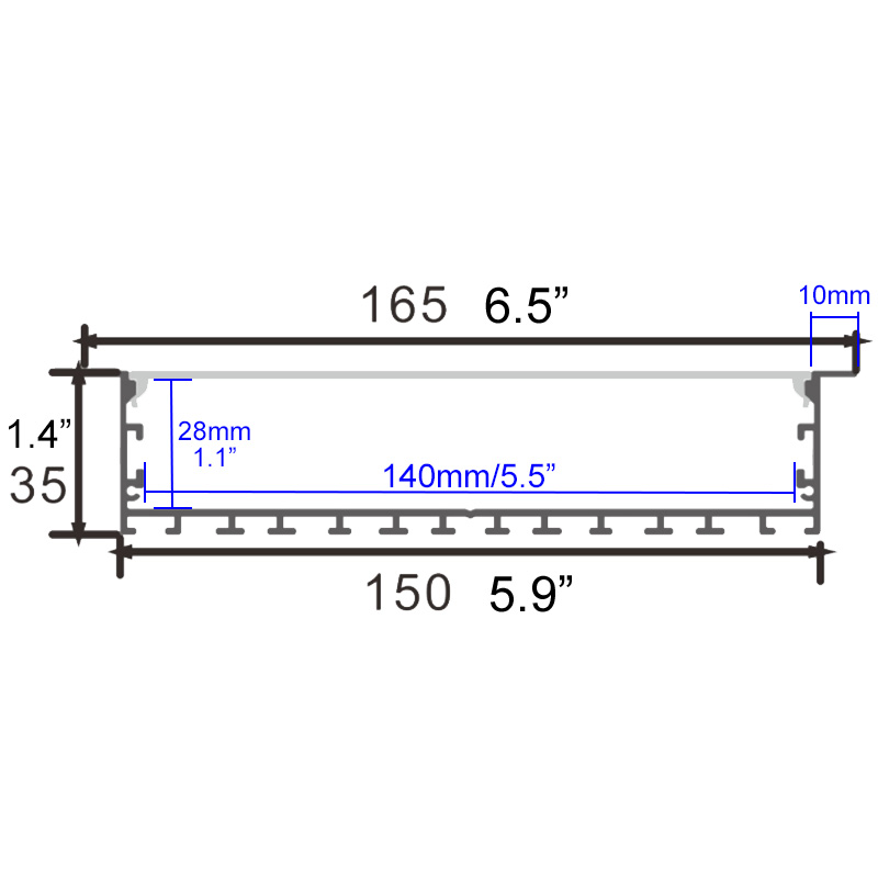 165x35mm Six and a Half Inches Ultra Wide Recessed Trim LED Tape Light Channel 165x35mm Six and a Half Inches Ultra Wide Recessed Trim LED Tape Light Channel