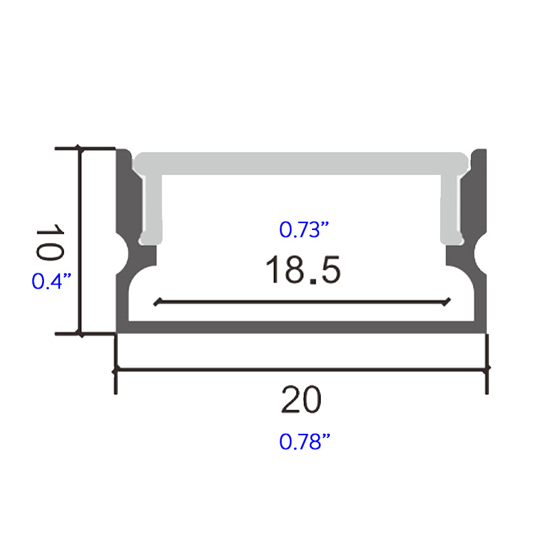 20x10mm Double Row LED Ribbon Light Diffuser Shallow Channel 20x10mm Double Row LED Ribbon Light Diffuser Shallow Channel