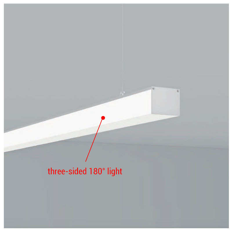 Tri-Directional 180° Square Ceiling Pendant Diffuser Light Extrusion