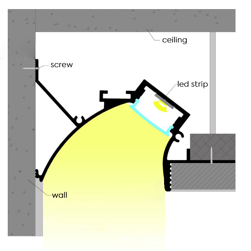 45 Grad LED-Bucht-Kronen-Formteil verschobenes Gipskarton-Decken-Rand-Ordnungs-weißes Aluminiumprofil 45 Grad LED-Bucht-Kronen-Formteil verschobenes Gipskarton-Decken-Rand-Ordnungs-weißes Aluminiumprofil
