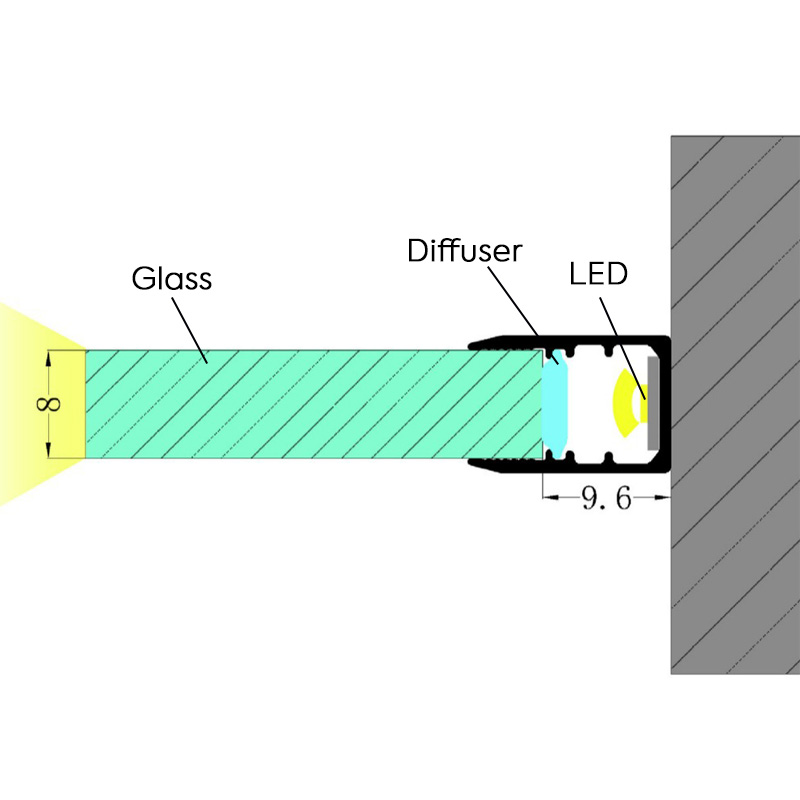 8mm skleněná polička LED Edge Lit Glass U Channel Iron Grey Barva 8mm skleněná polička LED Edge Lit Glass U Channel Iron Grey Barva