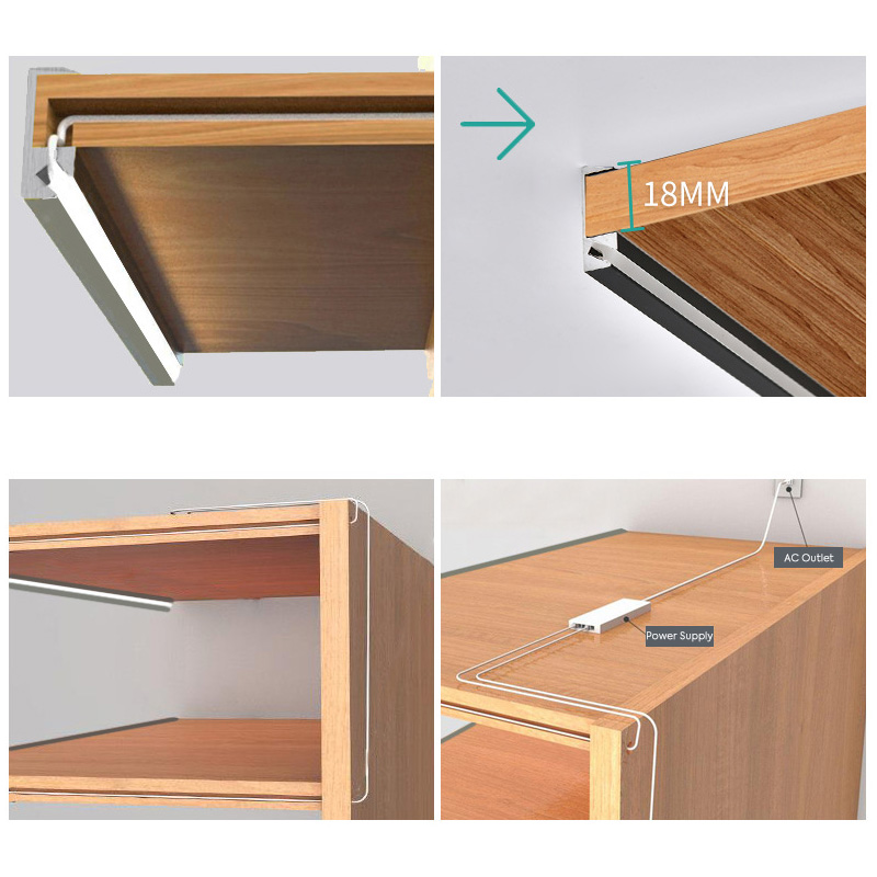 Wood Cabinet Edging Under Shelf LED Strip Lighting Channel For 18mm Shelving Wood Cabinet Edging Under Shelf LED Strip Lighting Channel For 18mm Shelving