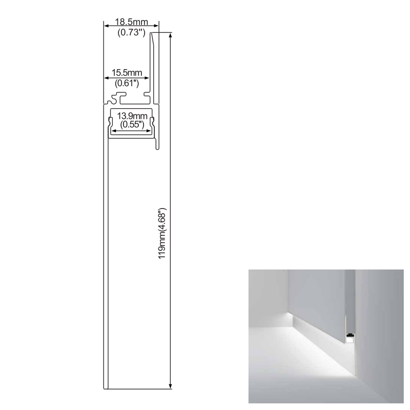 Komerční sádrokartonová sádrokartonová hliníková soklová lišta pro 12mm LED pásek Komerční sádrokartonová sádrokartonová hliníková soklová lišta pro 12mm LED pásek