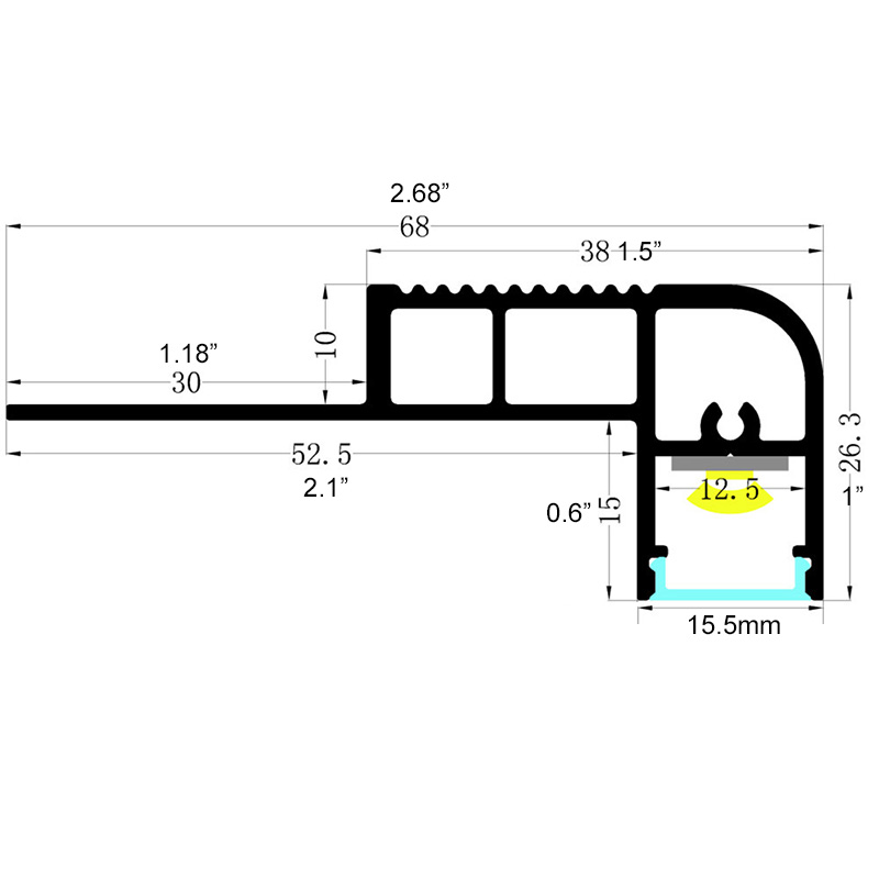 Protiskluzový 12mm LED osvětlený schodový okraj schodišťové dlaždice Protiskluzový 12mm LED osvětlený schodový okraj schodišťové dlaždice