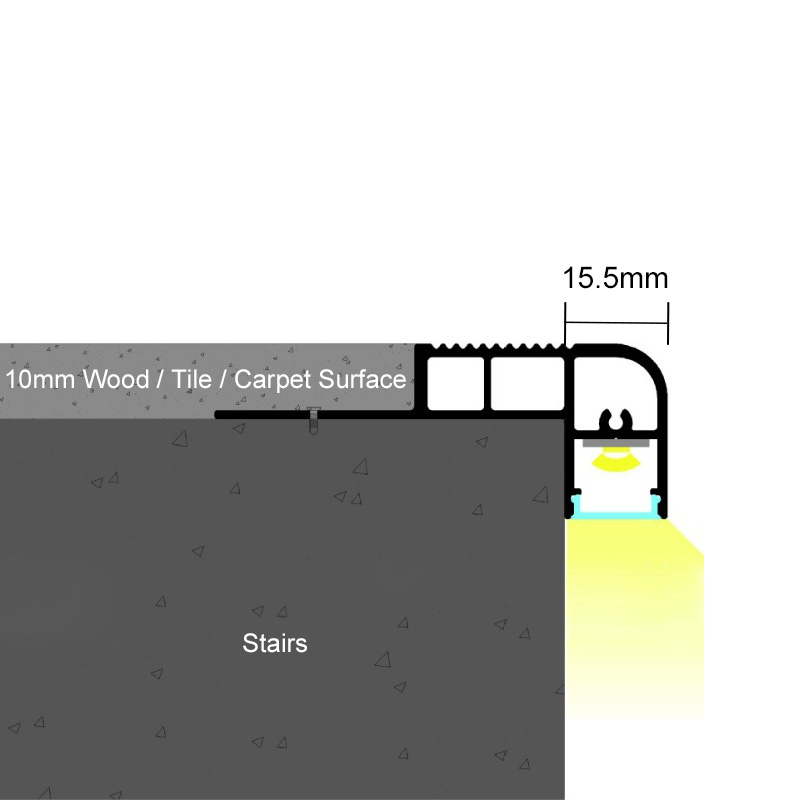Protiskluzový 12mm LED osvětlený schodový okraj schodišťové dlaždice Protiskluzový 12mm LED osvětlený schodový okraj schodišťové dlaždice