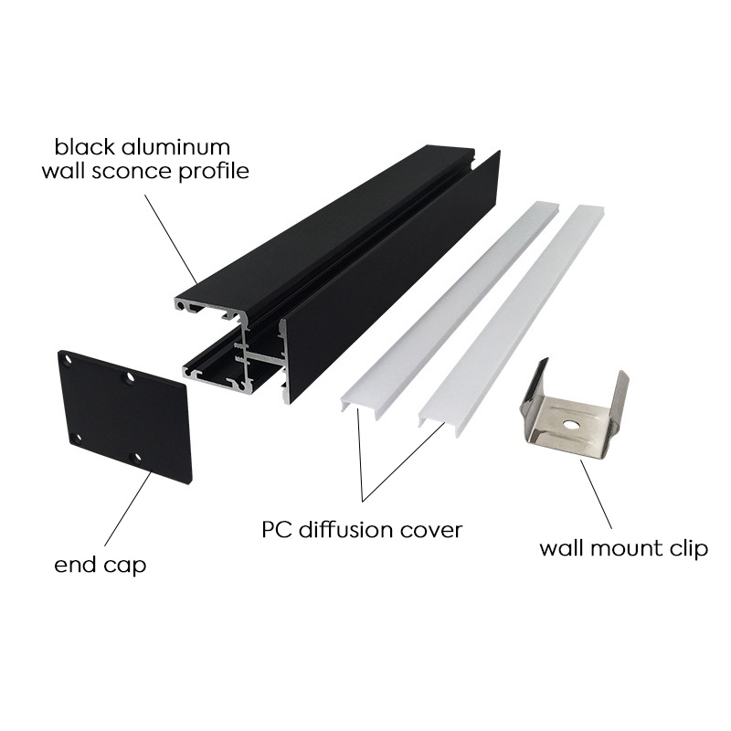 Černé lineární nástěnné nástěnné svítidlo Minimalistické 1palcový nástěnné akcentové osvětlení Up Down LED profil Černé lineární nástěnné nástěnné svítidlo Minimalistické 1palcový nástěnné akcentové osvětlení Up Down LED profil