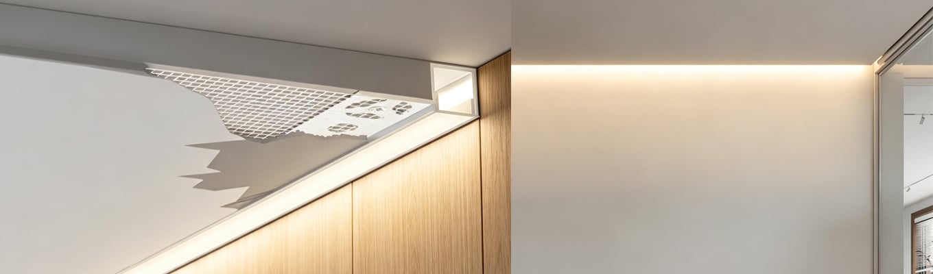 Ceiling-to-Wall Shadow Gap Wall Wash LED Channel Lighting