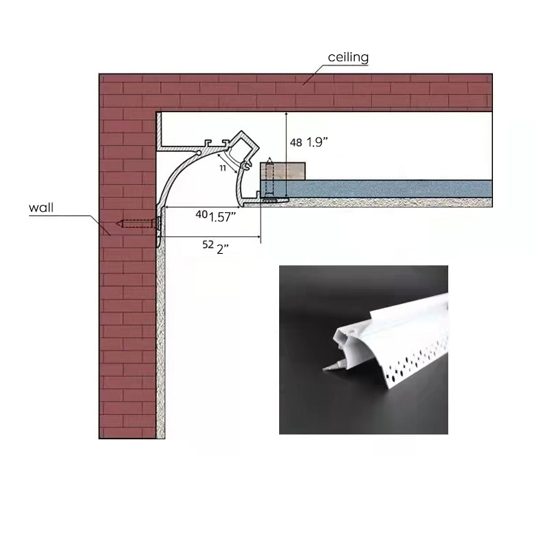 Verputzte Decke, detaillierte LED-Voutenleiste, schräge Beleuchtung, Wandfluter Verputzte Decke, detaillierte LED-Voutenleiste, schräge Beleuchtung, Wandfluter
