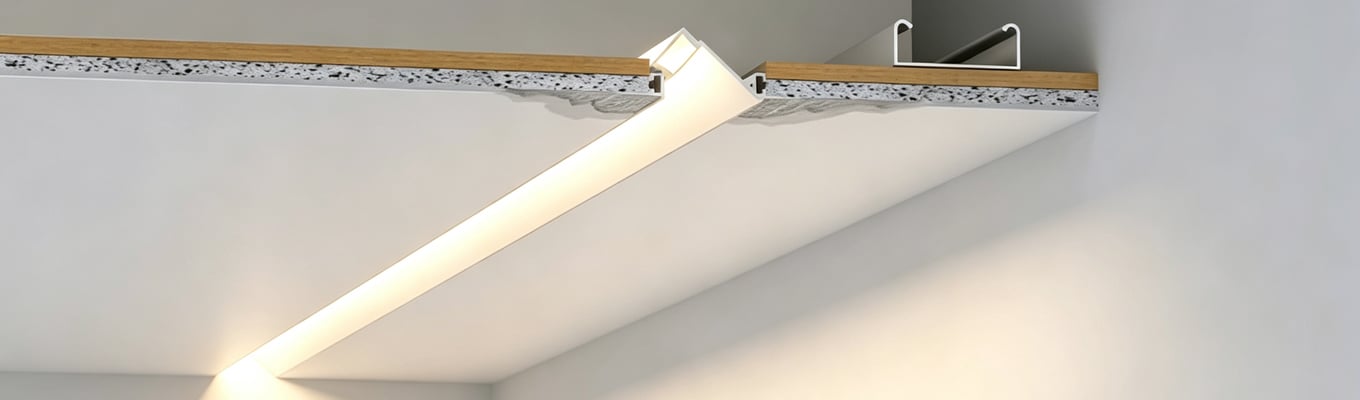 Recessed Ceiling-Mounted Angled Wall Wash Lighting