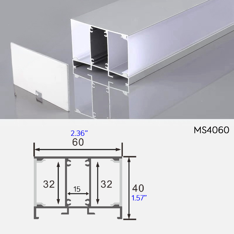 Stříbrné komerční nástěnné svítidlo nahoru a dolů pro LED pásek, přední výška 60 mm Stříbrné komerční nástěnné svítidlo nahoru a dolů pro LED pásek, přední výška 60 mm