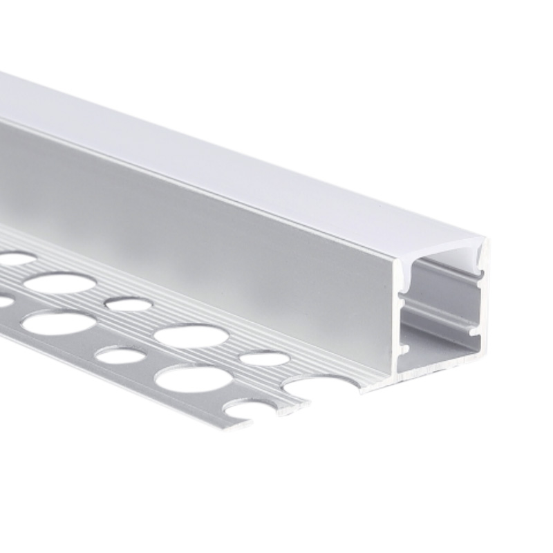 Schlankes LED-Profil mit abgehängter Deckenplatte und Fliesenkante für 8 mm Lichtstreifen