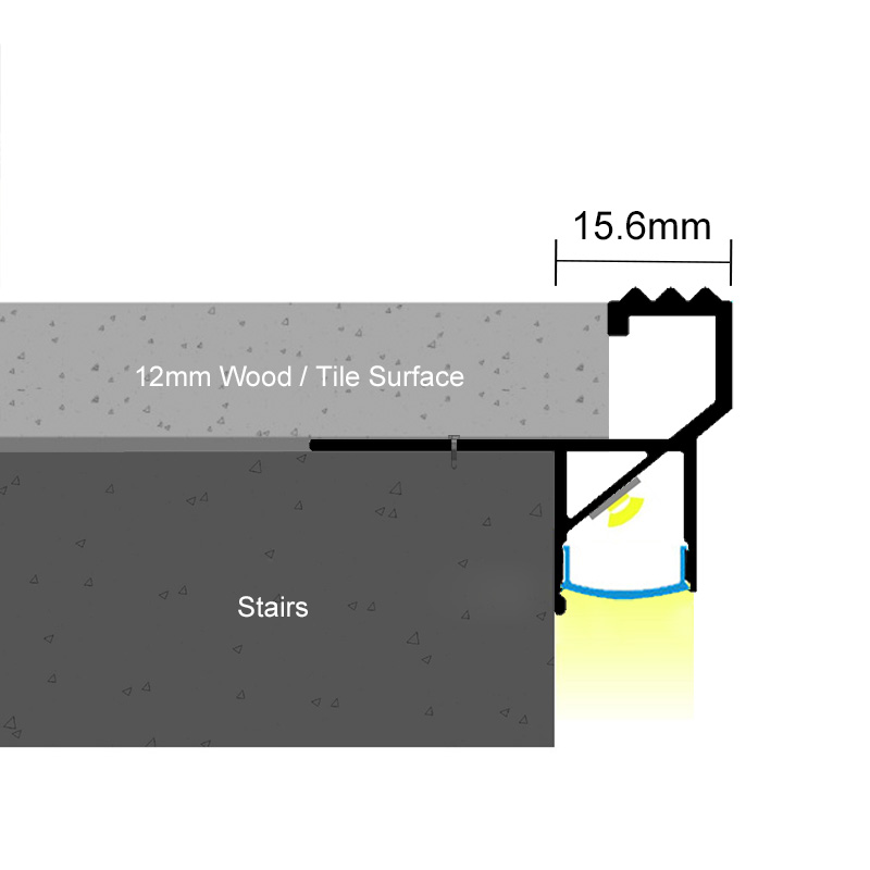 Velmi tenký LED kanál s protiskluzovou dlažbou na schodiště pro 10mm páskové světlo Velmi tenký LED kanál s protiskluzovou dlažbou na schodiště pro 10mm páskové světlo