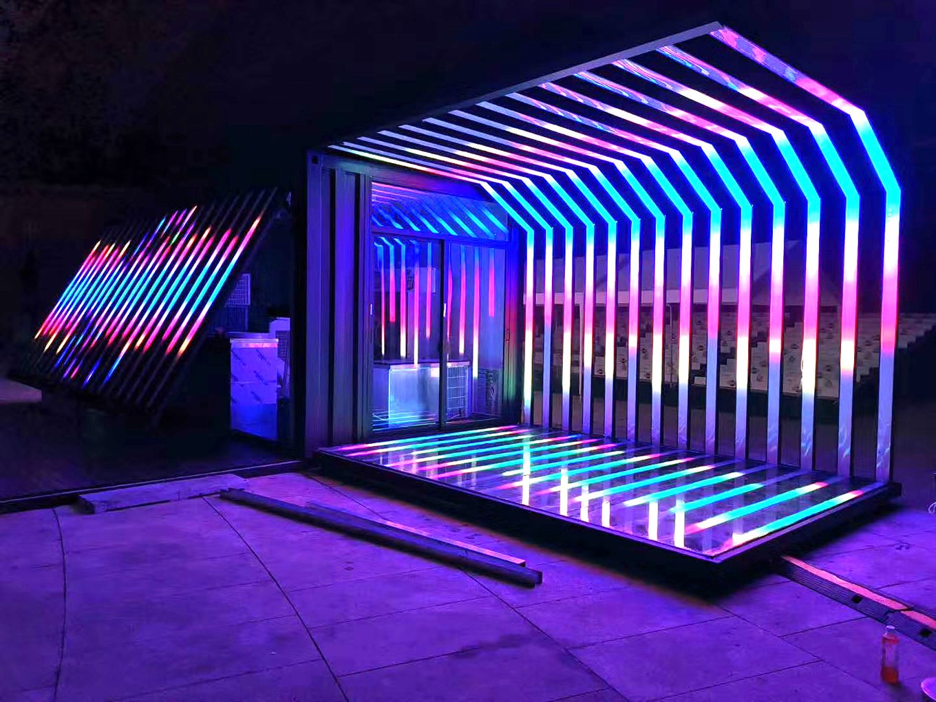 Outdoor light tunnel built from addressable LED strips