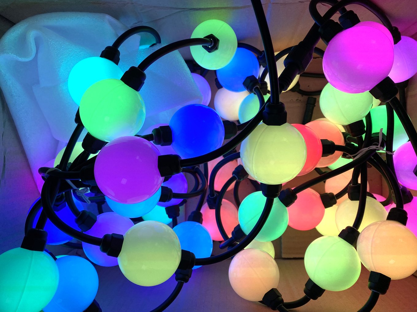 String of addressable LED pixel balls