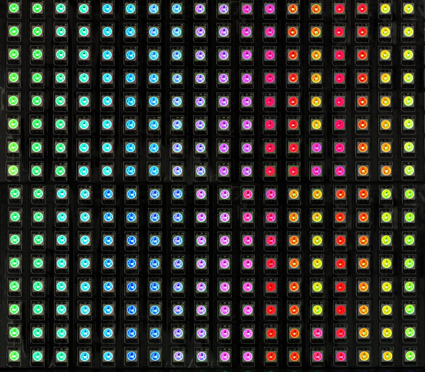 Addressable LED pixel matrix panel showing multiple colours